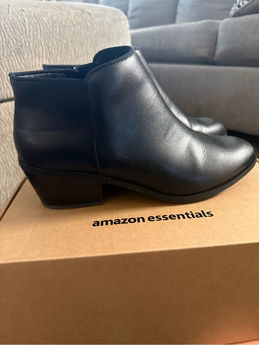 Amazon Essentials Black Faux Leather Ankle Booties